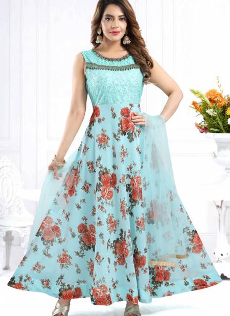 Sky Blue Colour Nityam Fashion Heavy Wedding Wear Embroidery Work Anarkali Salwar Suit Collection 606